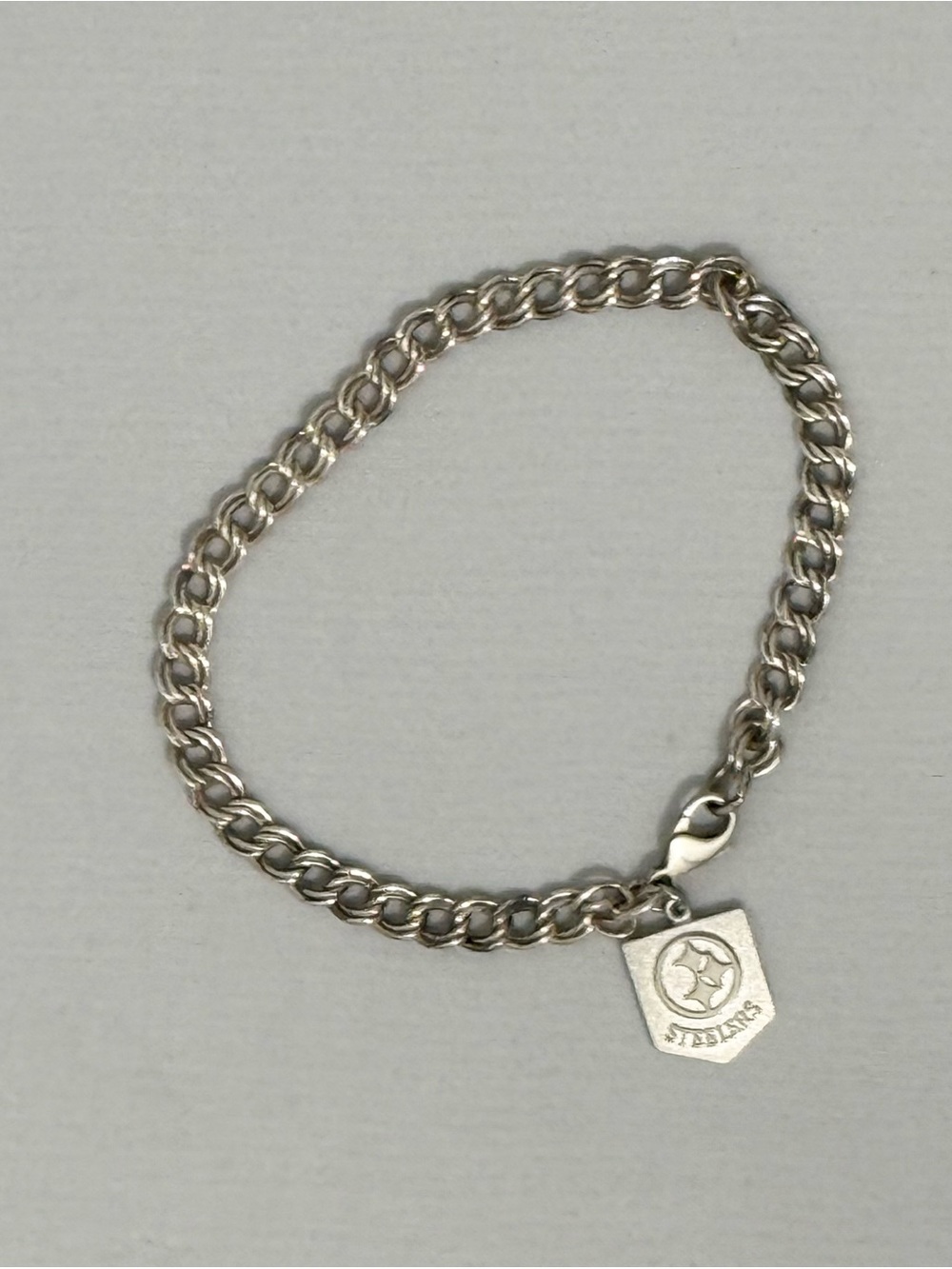 Stainless Steel Silver-Tone Charm Bracelet with Pittsburgh Steelers Pendant